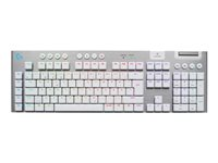 Logitech G G915 X - Tastatur - gaming, LIGHTSPEED - full size - bakgrunnsbelyst - trådløs - Bluetooth, 2.4 GHz, USB-C - hvit 920-012688