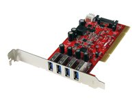 StarTech.com 4 Port PCI SuperSpeed USB 3.0 Adapter Card with SATA/SP4 Power - Quad Port PCI USB 3 Controller Card (PCIUSB3S4) - USB-adapter - PCI-X lav profil - USB 3.0 x 4 - rød - for P/N: HBS304A24A, S3510BMU33, S3510SMU33, UNI251BMU33, USB221SS PCIUSB3S4