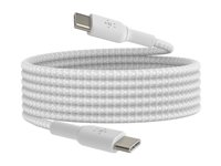 Belkin BoostCharge - USB-kabel - 24 pin USB-C (hann) til 24 pin USB-C (hann) - USB 2.0 - 3 A - 2 m - USB Power Delivery (60W), flettet kabel - hvit CAB004BT2MWH