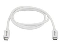StarTech.com 3.3ft (1m) Thunderbolt 3 Cable, 20Gbps, 100W PD, 4K Video, Thunderbolt-Certified, Compatible w/ TB4/USB 3.2/DisplayPort - Thunderbolt-kabel - 24 pin USB-C (hann) til 24 pin USB-C (hann) - USB 3.1 Gen 2 / Thunderbolt 3 / DisplayPort 1.2 - 1 m - 4K-støtte - hvit - for P/N: CDP2HDUACP, CDP2HDUACPW TBLT3MM1MW
