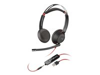 Poly Blackwire 5220 - Blackwire 5200 series - hodesett - on-ear - kablet - USB-A, 3,5 mm jakk - svart - Certified for Microsoft Teams, Certified for Skype for Business, Cisco Jabber Certified, Avaya Certified 80R97AA