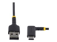 StarTech.com 6in (15cm) USB A to C Charging Cable Right Angle, Heavy Duty Fast Charge USB-C Cable, USB 2.0 A to Type-C, Durable and Rugged Aramid Fiber, 3A, S20/iPad/Pixel - High Quality Short USB Charging Cord (R2ACR-15C-USB-CABLE) - USB-kabel - USB (hann) rett til 24 pin USB-C (hann) rettvinklet - Thunderbolt 3 / USB 2.0 - 3 A - 15 cm - svart R2ACR-15C-USB-CABLE