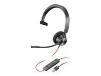 Poly Blackwire 3310 - Blackwire 3300 series - hodesett - on-ear - kablet - USB-A - svart - Certified for Microsoft Teams 767F6AA