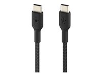 Belkin BoostCharge - USB-kabel - 24 pin USB-C (hann) til 24 pin USB-C (hann) - USB 2.0 - 20 V - 3 A - 15 cm - USB Power Delivery (60W), flettet kabel - svart CAB004BT0MBK