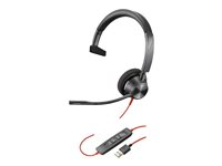 Poly Blackwire 3315-M - Blackwire 3300 series - hodesett - on-ear - kablet - 3,5 mm jakk, USB-A - svart - Certified for Microsoft Teams 76J13AA