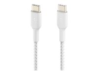 Belkin BoostCharge - USB-kabel - 24 pin USB-C (hann) til 24 pin USB-C (hann) - USB 2.0 - 20 V - 3 A - 15 cm - USB Power Delivery (60W), flettet kabel - hvit CAB004BT0MWH