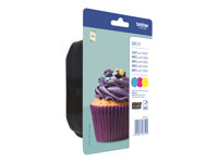 Brother LC123 RainbowPack - 3-pack - Høy ytelse - gul, cyan, magenta - original - blister med akustisk / elektromagnetisk alarm - blekkpatron - for Brother DCP-J132, J152, J172, J552, J752, MFC-J245, J470, J650, J6520, J6720, J6920, J870 LC123RBWBPDR