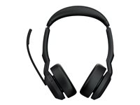 Jabra Evolve2 55 UC Stereo - Hodesett - on-ear - Bluetooth - trådløs - aktiv støydemping - USB-C, USB-A - svart - med ladestativ - Zoom Certified, Cisco Webex Certified, Optimert for UC, Alcatel-Lucent Certified, Avaya Certified, Unify Certified, MFi Certified, Google Meet Certified, Amazon Chime Certified, Google Fast Pair Certified 25599-989-989