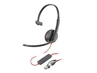Poly Blackwire 3210 - Blackwire 3200 Series - hodesett - on-ear - kablet - USB-C - svart - Certified for Skype for Business, Cisco Jabber Certified, Avaya Certified, UC-sertifisert 8X2J8A6