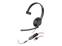 Poly Blackwire 5210 - Blackwire 5200 series - hodesett - on-ear - kablet - 3,5 mm jakk, USB-A - svart - Certified for Microsoft Teams, Certified for Skype for Business, Cisco Jabber Certified, Avaya Certified 80R98AA